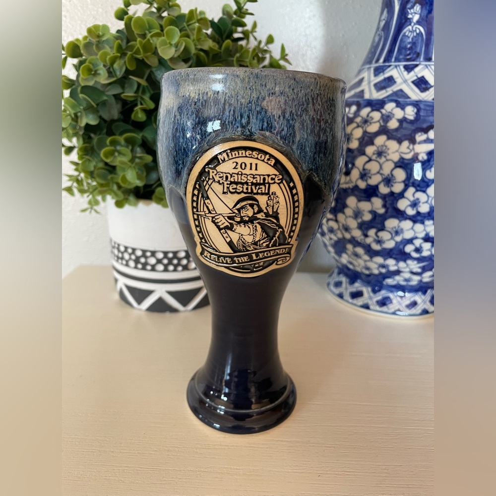 Minnesota Renaissance Blue glazed Festival Pottery Chalice “Relive the Legend”